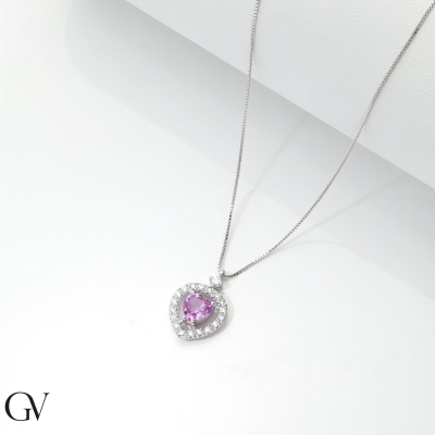 Collier en or blanc avec saphir rose