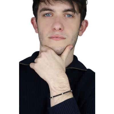 Bracelet Tennis à fil en or blanc 18k serti de diamants noirs et de diamants 