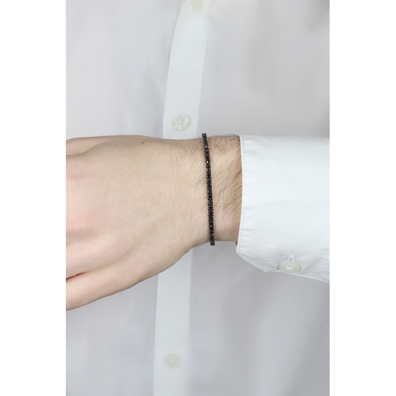 Bracelet tennis en or blanc 18 carats avec diamants noirs sur or bruni