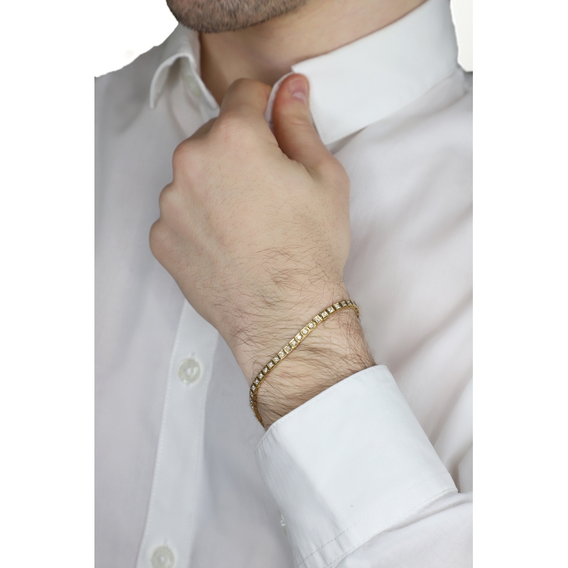 Bracelet Tennis carré en or jaune 18 carats avec diamants taille brillant