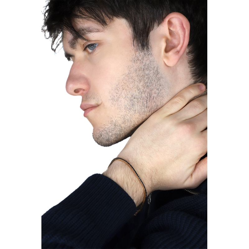 Bracelet Tennis en Or Rose 18k avec Diamants Noirs