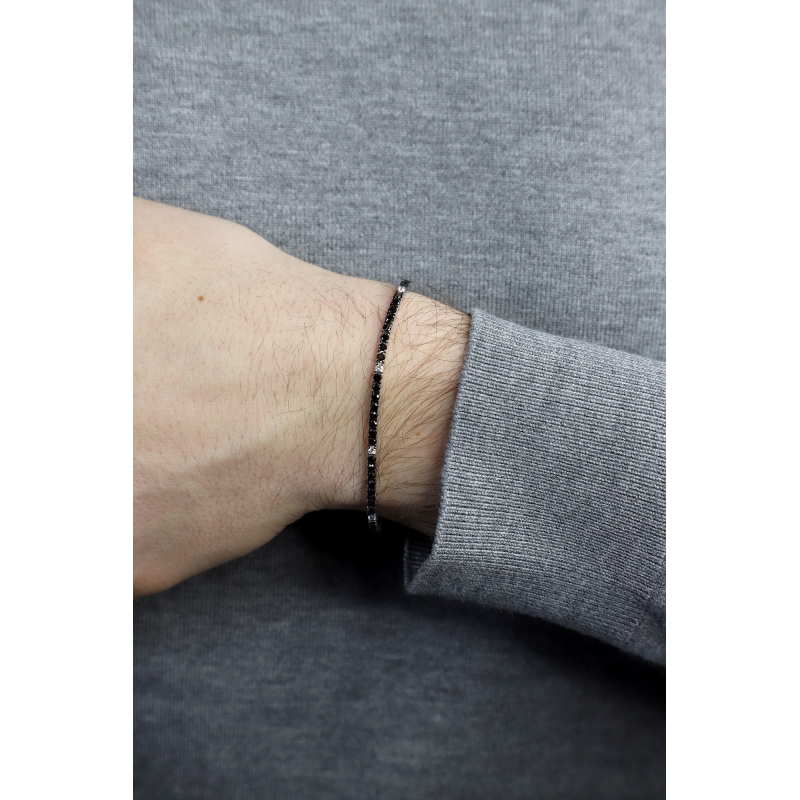 Bracelet Tennis avec Diamants Noirs et Blancs en Or Blanc