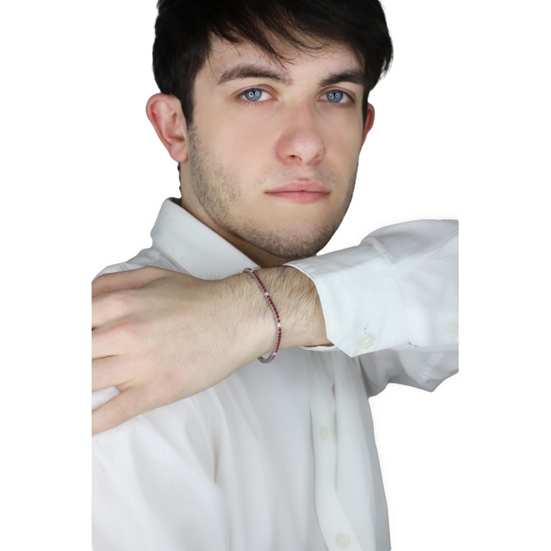 Bracelet rivière en Or Blanc 18k avec Rubis et Diamants