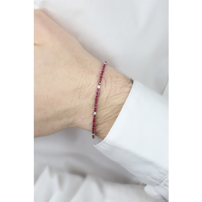 Bracelet rivière en Or Blanc 18k avec Rubis et Diamants