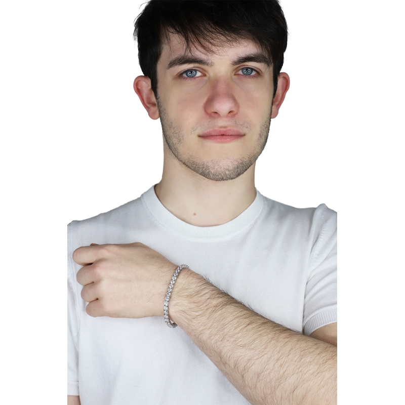 Bracelet tennis griffé en or blanc 18k avec diamants