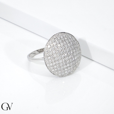 Bague ronde pavé diamants en or blanc 18 carats 