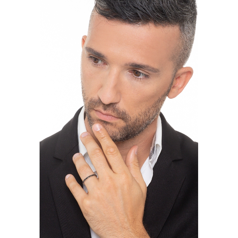 Bague Tour Complet Diamants Noirs et Or Blanc 750