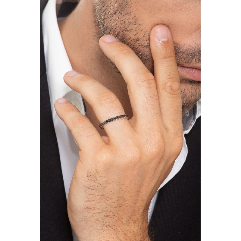 Bague Tour Complet Diamants Noirs et Or Blanc 750