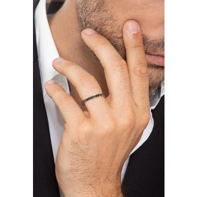 Bague Tour Complet Diamants Noirs et Or Blanc 750