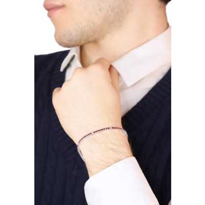 Bracelet tennis en or blanc 750 avec rubis et diamants