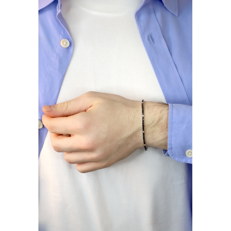 Bracelet unisex tennis fin en or blanc 18 carats avec diamants noirs et blancs