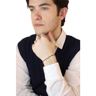 Bracelet Tennis griffe en Or Rose 18k avec Diamants Noirs