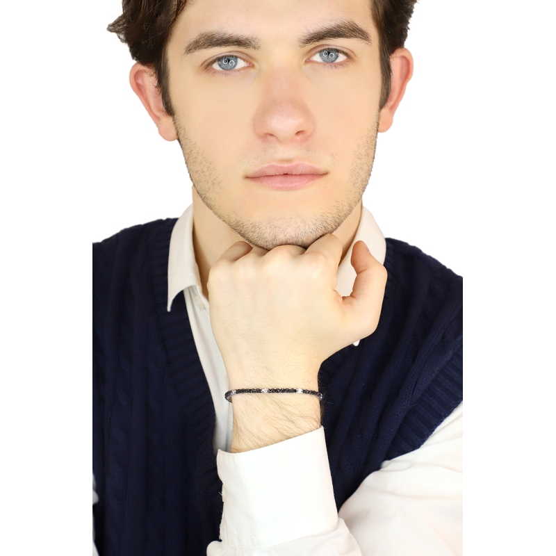 Bracelet Tennis Or Blanc 18k avec Diamants Noirs et Blancs