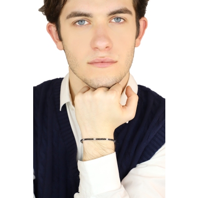 Bracelet Tennis Or Blanc 18k avec Diamants Noirs et Blancs