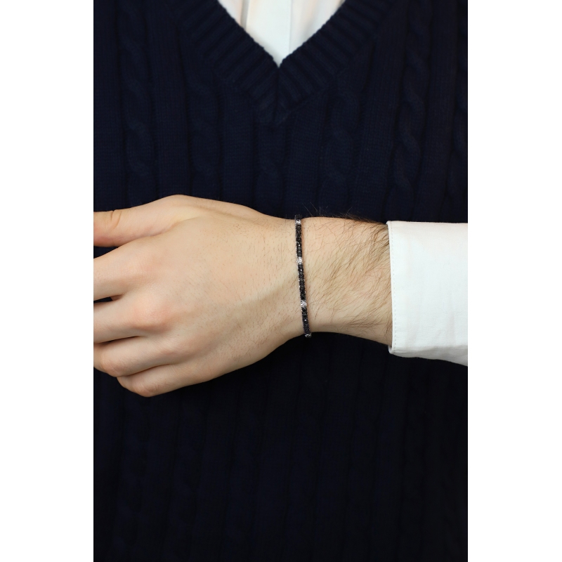 Bracelet Tennis Or Blanc 18k avec Diamants Noirs et Blancs
