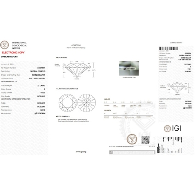 Diamant Certifié IGI  1.01 CT E VVS1