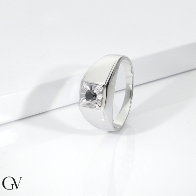 Anneau solitaire pour homme en or blanc 18k diamant noir