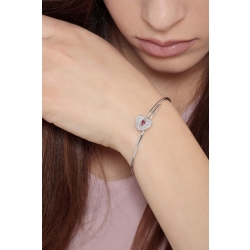 Bracelet semi-rigide en or blanc 18k avec cœur diamants et rubis 2