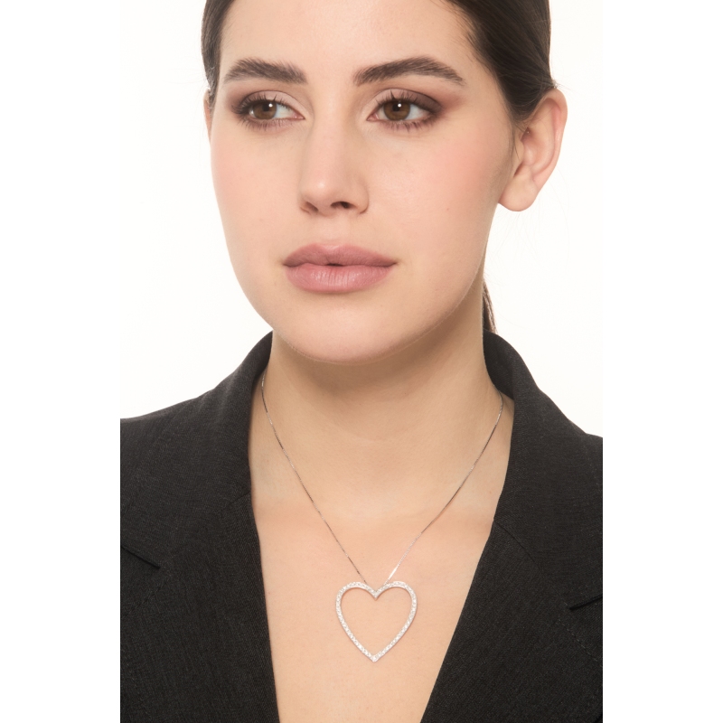 Collier cœur large en or blanc 18K