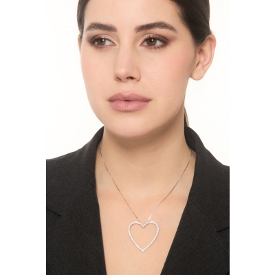 Collier cœur large en or blanc 18K