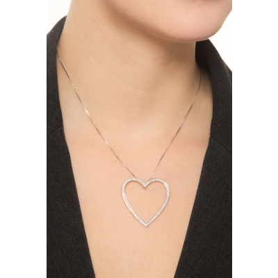 Collier cœur large en or blanc 18K