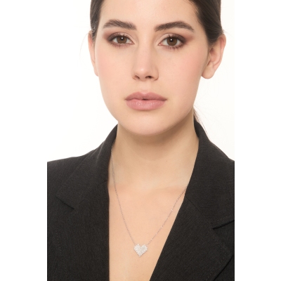 Collier avec pendentif cœur pixel diamants en or blanc 