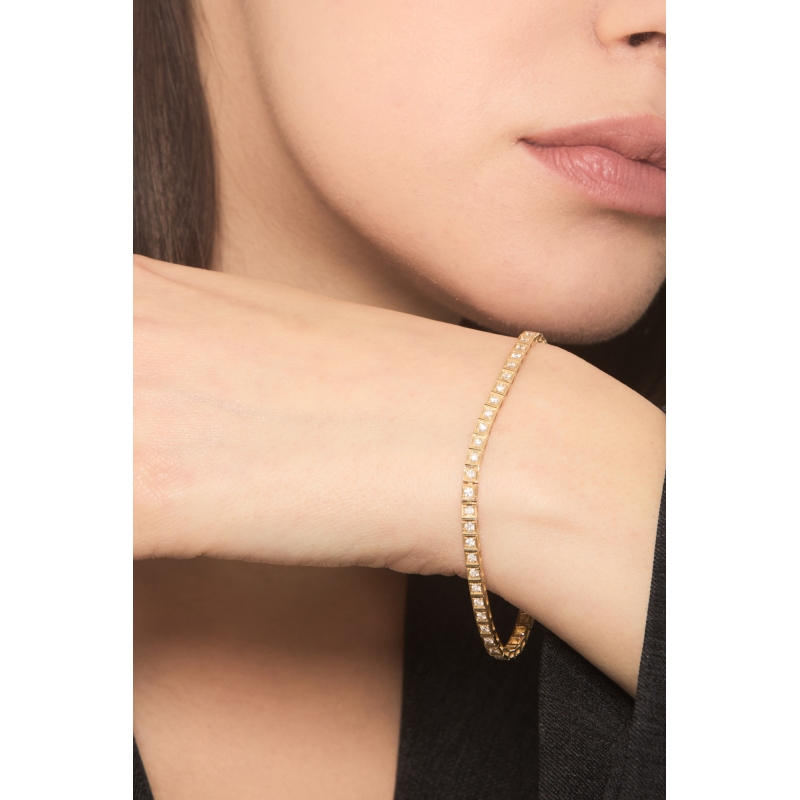 Bracelet Tennis carré en or jaune 18 carats avec diamants taille brillant