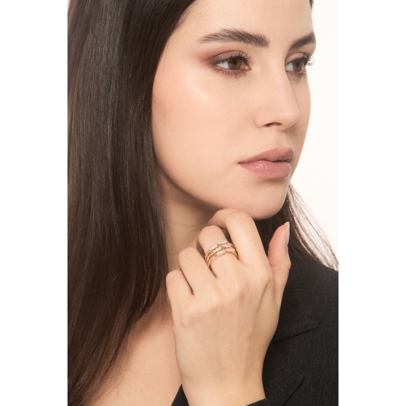 Bague bande or rose 18 ct avec diamants 