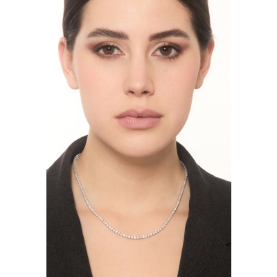 Collier Tennis En Diamant 6,43 Carats En Or Blanc 18k 