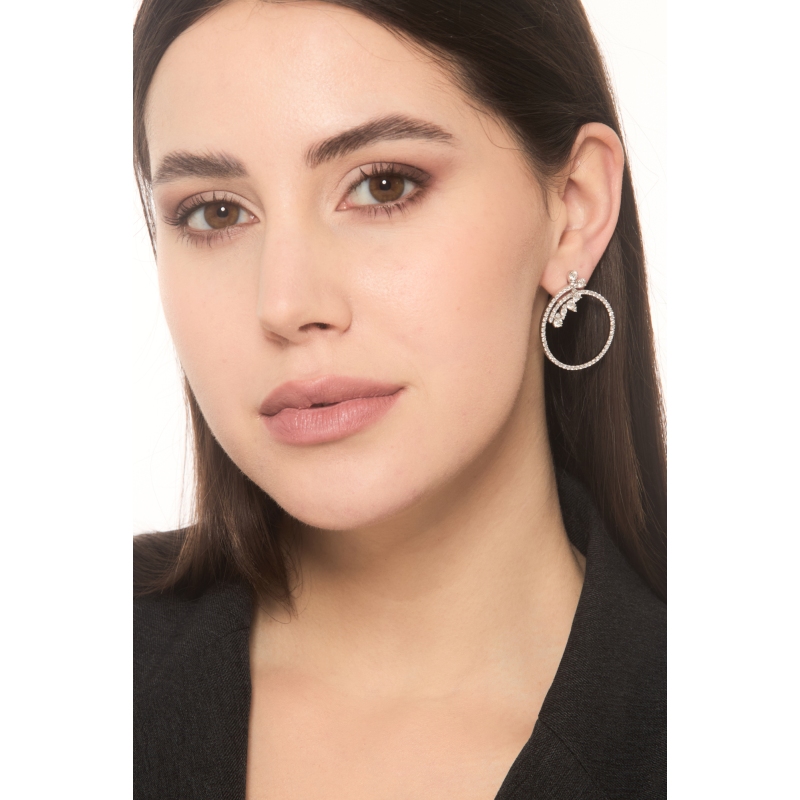  Créoles en Or Blanc 18k avec Diamants Taille Brillante