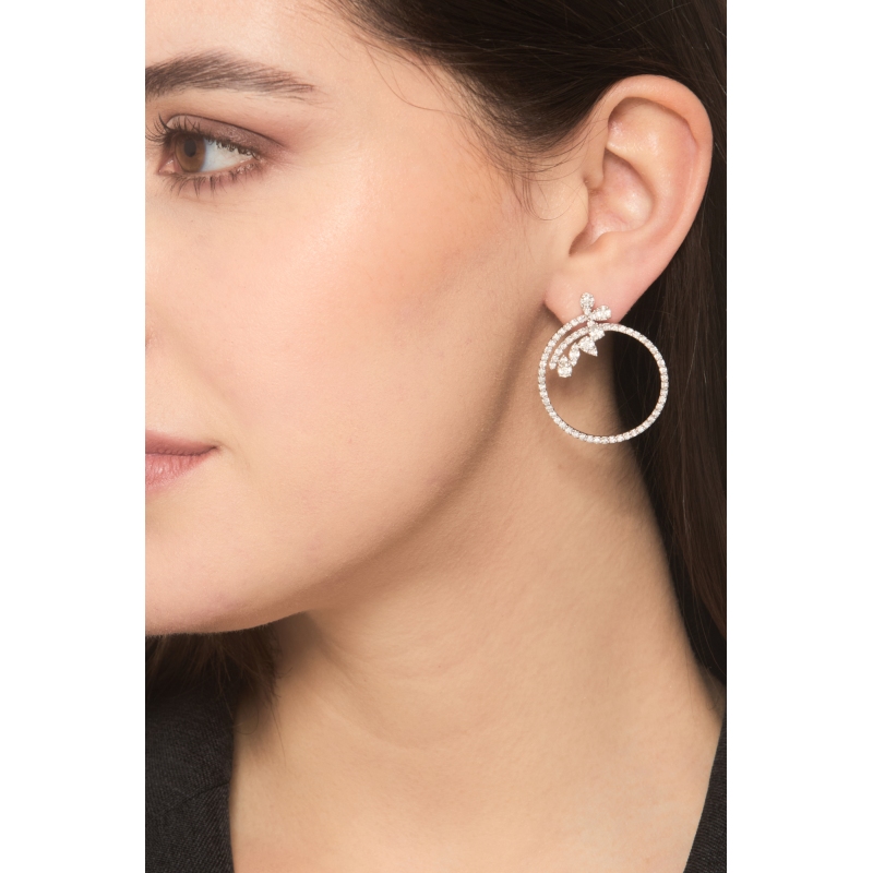  Créoles en Or Blanc 18k avec Diamants Taille Brillante