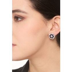 Boucles d’oreilles en or avec fleur saphirs bleus et diamants 2
