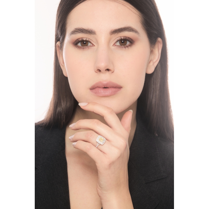 Solitaire or blanc 18k diamant jaune fancy GIA 1.16CT