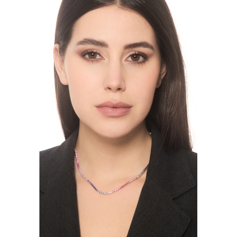 Rivière tennis en or rose 18k sertie de saphirs multicolor