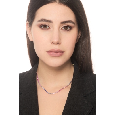 Rivière tennis en or rose 18k sertie de saphirs multicolor