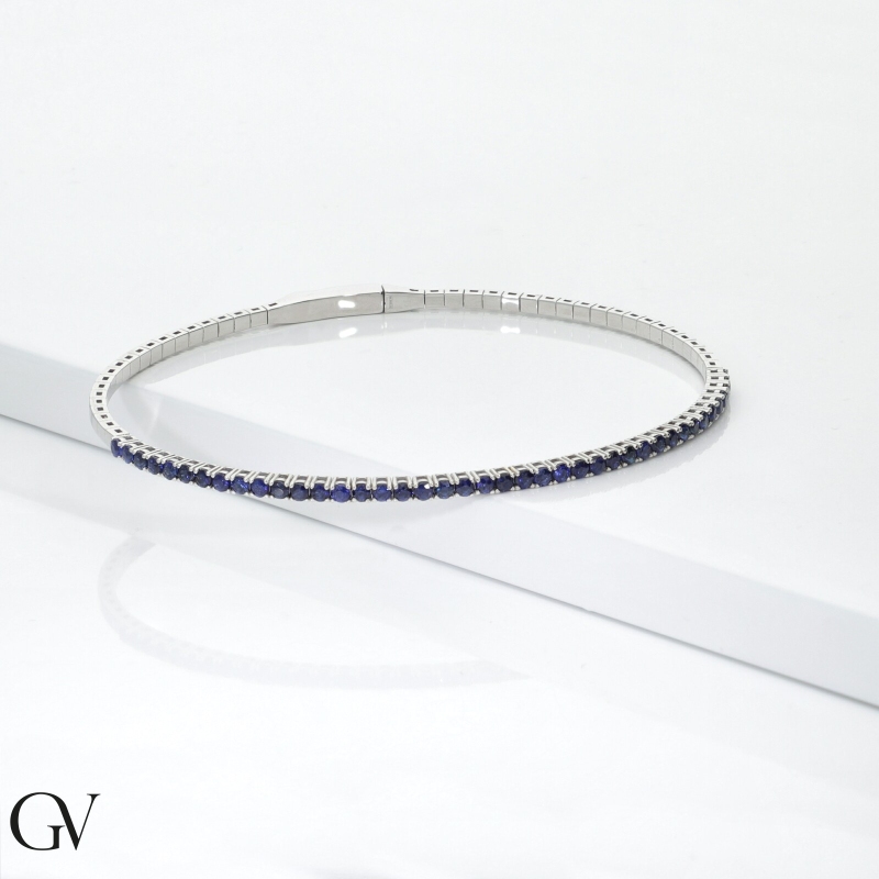 Bracelet Rigide Tennis avec Saphirs Bleus en Or Blanc 18k