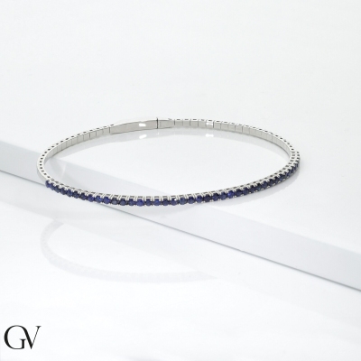 Bracelet Rigide Tennis avec Saphirs Bleus en Or Blanc 18k