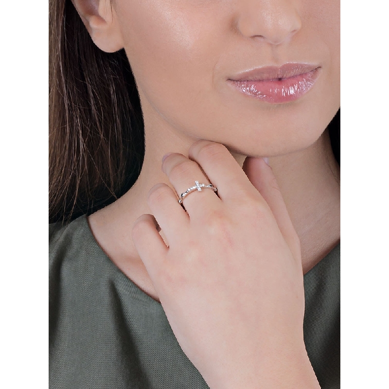 Bague en or blanc 18k croix blancs et noirs