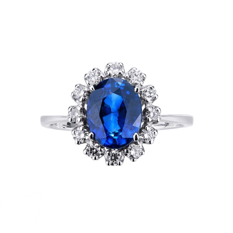 Bague Lady D en or blanc 18k avec saphir bleu et diamants