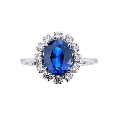 Bague Lady D en or blanc 18k avec saphir bleu et diamants