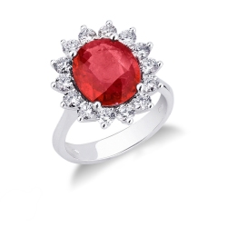 Bague Lady D en or blanc 18k avec rubis ovale et diamants