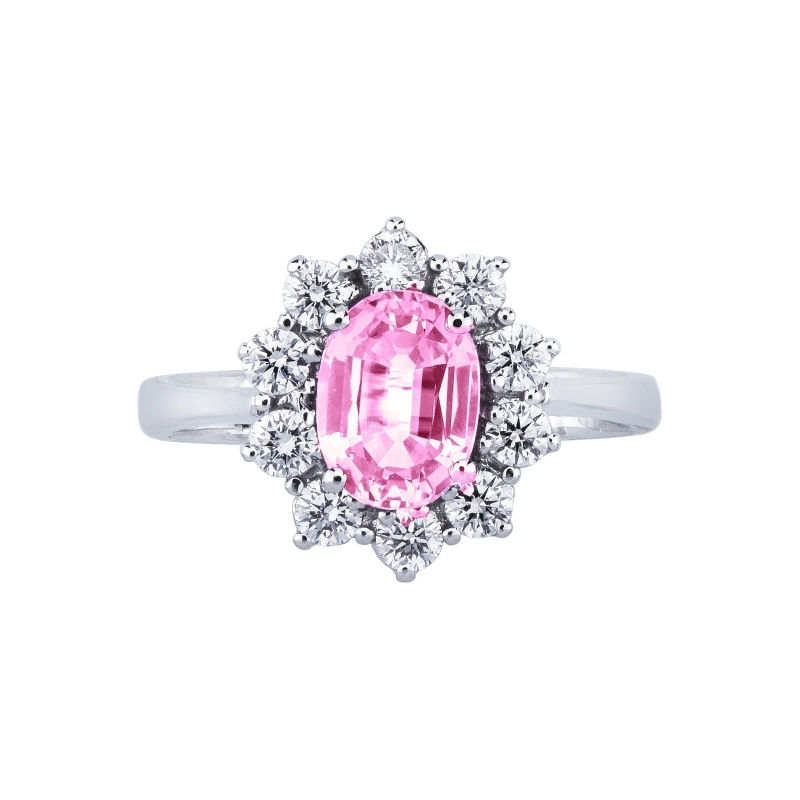 Bague Lady D en or blanc 18k avec saphir rose et diamants