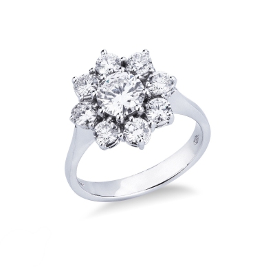 Bague halo classique en or blanc 18 carats et diamants