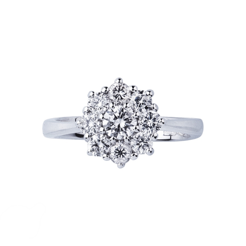 Bague entourage en diamants 0.55 ct oro blanco 18k