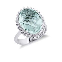 Bague halo en or blanc 18k avec topaze bleue et diamants