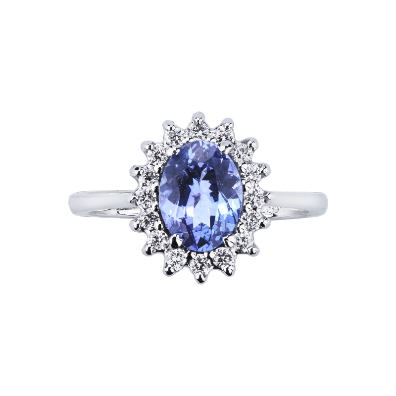 Bague en or blanc 18k avec tanzanite ovale et diamants brillants