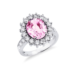 Bague halo en or blanc 18k avec saphir rose ovale 