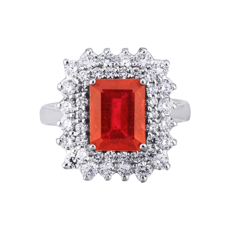 Bague Halo en or blanc 18k avec rubis et diamants