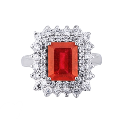 Bague Halo en or blanc 18k avec rubis et diamants