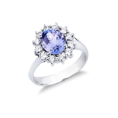 Bague en or blanc 18k tanzanite ovale et diamants 